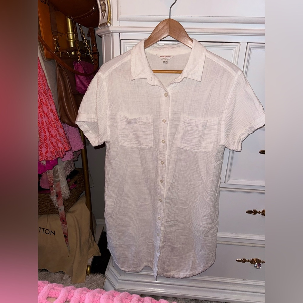 100% Cotton Casual White Button-Up Shirt Dress/Beach Cover Up, Size Medium - Picture 8 of 16